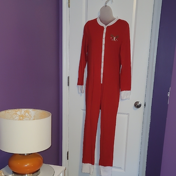 J. Crew Red Women's One Piece Reindeer Pajamas Sz: L - Picture 3 of 8